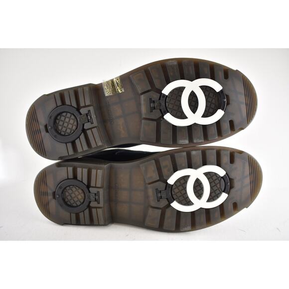Chanel 23C Blue Black CC Combat Lace Up Tie Ankle Short Hiking Ski Snow Boots 42 - Picture 14 of 16